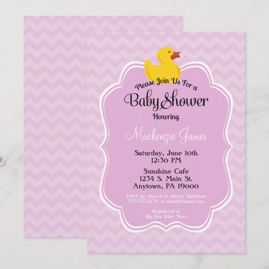 Roze Duck Girls Baby shower Uitnodiging (Voorkant / Achterkant)