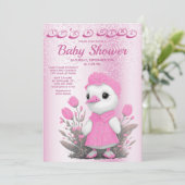 Roze Duck Meisje Baby shower Invitation Kaart (Staand voorkant)