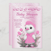 Roze Duck Meisje Baby shower Invitation Kaart (Voorkant / Achterkant)