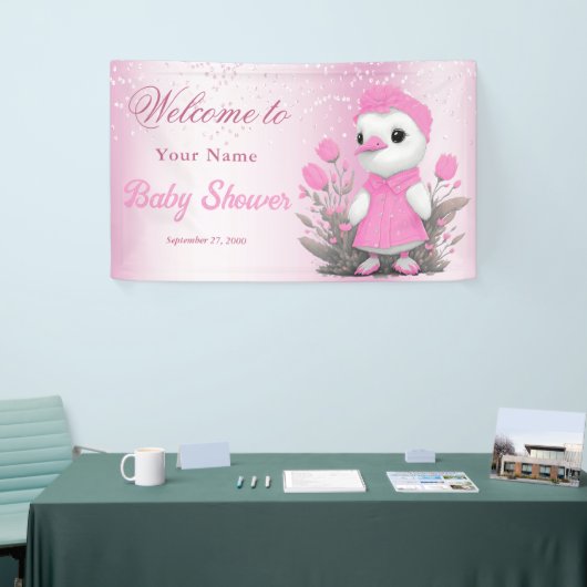 Roze Duck Meisje Baby shower Welkom Banner Welkom (Beurs)