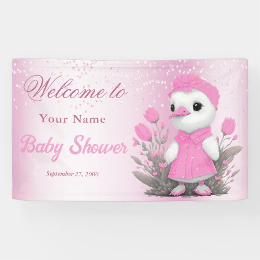 Roze Duck Meisje Baby shower Welkom Banner Welkom (Horizontaal)