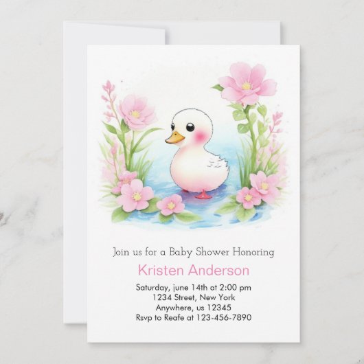 Roze Duckling Whimsy Meisje Baby shower Kaart (Voorkant)