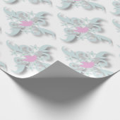 Roze duif met zilveren bloemen en fronten cadeaupapier (Hoek)