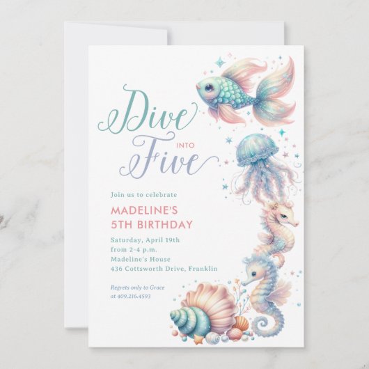 Roze duik in vijf zeemeermin 5e verjaardag kaart (Voorkant)