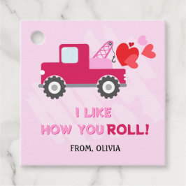Roze Dump Truck Hearts Valentijnse Labels Gift