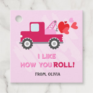 Roze Dump Truck Hearts Valentijnse Labels Gift