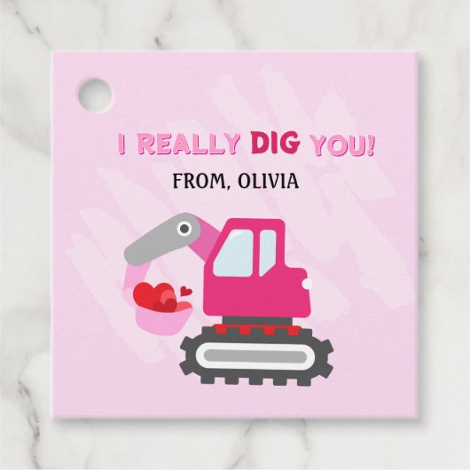 Roze Dump Truck Hearts Valentijnse Labels Gift (Voorkant)