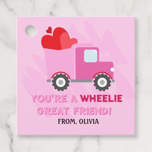 Roze Dump Truck Hearts Valentijnse Labels Gift (Voorkant)