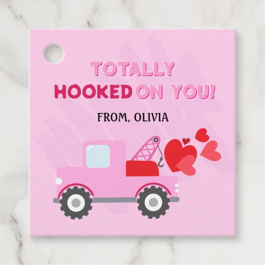 Roze Dump Truck Hearts Valentijnse Labels Gift (Voorkant)