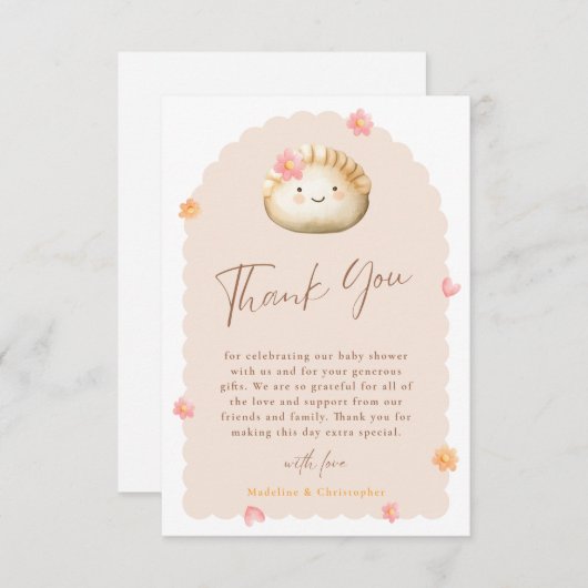 Roze Dumpling Baby Meisje Douche Dank je kaart (Voorkant / Achterkant)