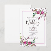Roze, dunne, florale trouwuitnodiging kaart (Voorkant / Achterkant)