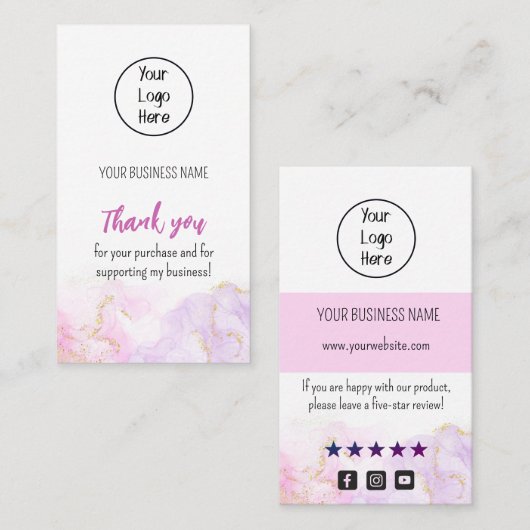 Roze dunne gradiënt visitekaartje tarief bedankt u (Voorkant / Achterkant)