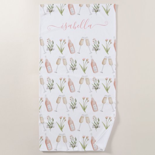 Roze, dunne, moderne cocktailwilde bloem elegant strandlaken (Voorkant)