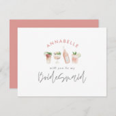 Roze, dunne waterverf geschilderde drinken bruidsm kaart (Voorkant / Achterkant)