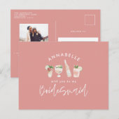 Roze, dunne waterverf geschilderde drinken bruidsm uitnodiging briefkaart (Voorkant / Achterkant)