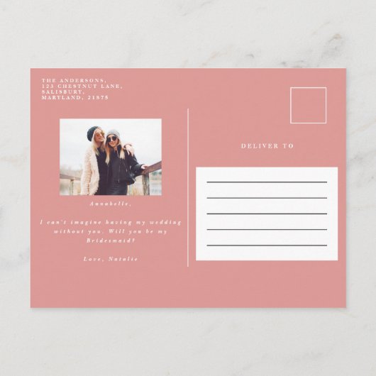 Roze, dunne waterverf geschilderde drinken bruidsm uitnodiging briefkaart (Achterkant)