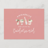 Roze, dunne waterverf geschilderde drinken bruidsm uitnodiging briefkaart (Voorkant)