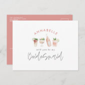 Roze, dunne waterverf geschilderde drinken bruidsm uitnodiging briefkaart (Voorkant / Achterkant)