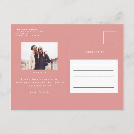 Roze, dunne waterverf geschilderde drinken bruidsm uitnodiging briefkaart (Achterkant)