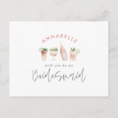 Roze, dunne waterverf geschilderde drinken bruidsm uitnodiging briefkaart (Voorkant)