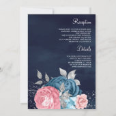 Roze Dusty Blue Floral Alles in één Navy Wedding Kaart (Achterkant)