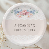 Roze Dusty Blue Floral  Lace Vrijgezellenfeest Papieren Bordje