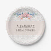 Roze Dusty Blue Floral  Lace Vrijgezellenfeest Papieren Bordje (Voorkant)