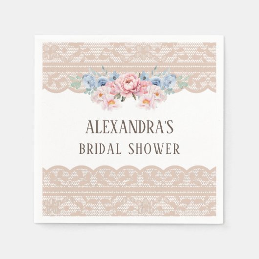 Roze Dusty Blue Floral  Lace Vrijgezellenfeest Servet (Voorkant)