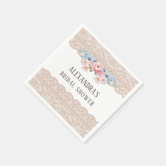 Roze Dusty Blue Floral  Lace Vrijgezellenfeest Servet (Hoek)