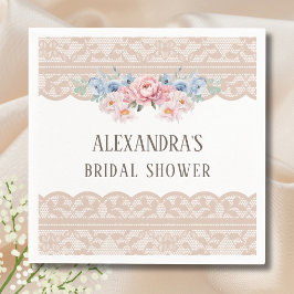 Roze Dusty Blue Floral Lace Vrijgezellenfeest Servet