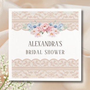 Roze Dusty Blue Floral  Lace Vrijgezellenfeest Servet