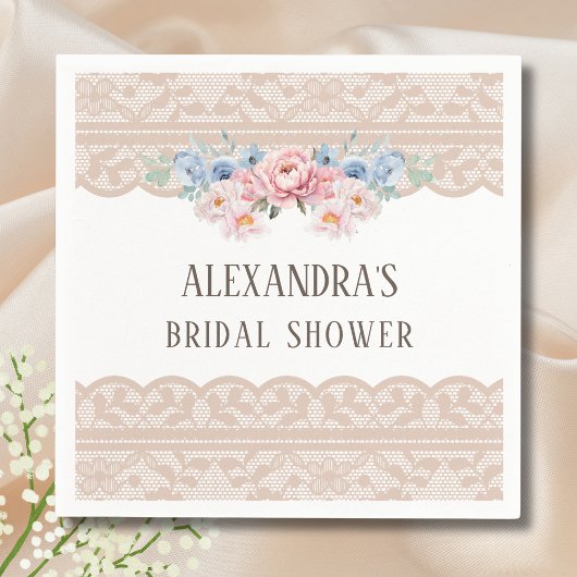 Roze Dusty Blue Floral  Lace Vrijgezellenfeest Servet