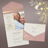 Roze Dusty Roos Boho Floral Wedding All In One Uitnodiging