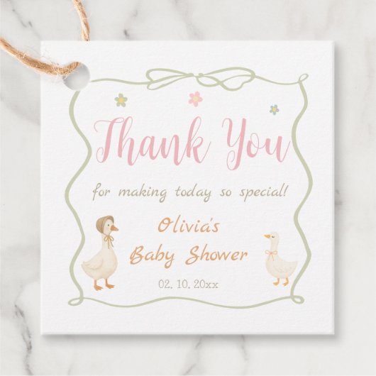 Roze Dwaas Gans Babyshower Bedankt Bedankjes Labels (Voorkant)