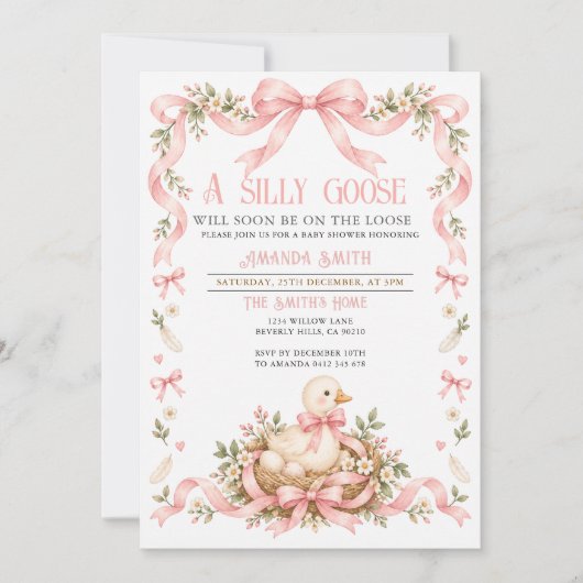 Roze Dwaze Gans Babyshower Uitnodiging (Voorkant)