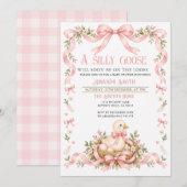 Roze Dwaze Gans Babyshower Uitnodiging (Voorkant / Achterkant)