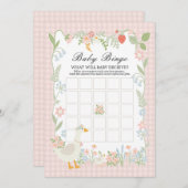 Roze Dwaze Gans Bloem Gingham Baby Bingo Spel Kaart (Voorkant / Achterkant)