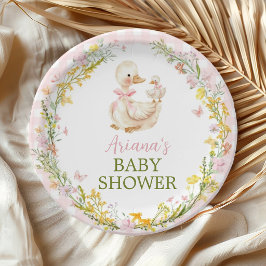 Roze Dwaze Gans Bloem Meisje Baby Shower Papieren Bordje