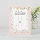 Roze Dwaze Gans Bloemen Gingham Baby Bingo Spel Kaart (Staand voorkant)