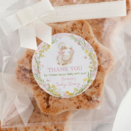 Roze Dwaze Gans Bloemen Meisje Baby Shower Ronde Sticker