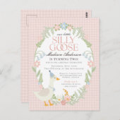 Roze Dwaze Gans Bloemengingham Verjaardagsfeestje Briefkaart (Voorkant / Achterkant)