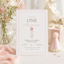 Roze Dwaze Gans Eerste Verjaardagsuitnodiging