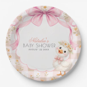 Roze Dwaze Gans Geruite Madeliefjes Baby Shower Papieren Bordje