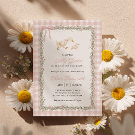 Roze Dwaze Gans Groen Gingham Baby Shower Uitnodig Kaart