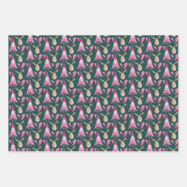 Roze dwergen en rendieren Waterverf Inpakpapier Vel