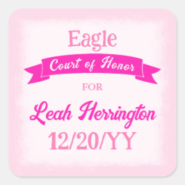 Roze Eagle Scout-feestgunststicker Vierkante Sticker