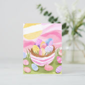 Roze Easter Egg Basket | pastelkleurige Waterverf Feestdagenkaart (Staand voorkant)