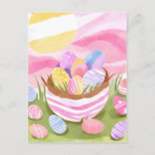 Roze Easter Egg Basket | pastelkleurige Waterverf Feestdagenkaart (Voorkant)