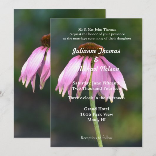 Roze Echinacea Bloemen Huwelijk Kaart (Voorkant / Achterkant)