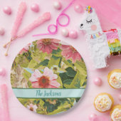 Roze Echinacea Groene Bladeren Naam Gepersonalisee Papieren Bordje (Feest)